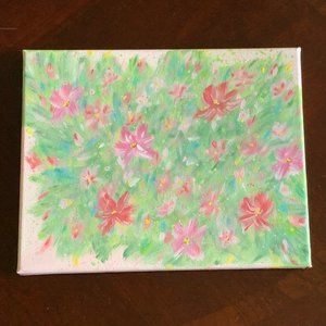 Flowering 2, Stretched Canvas 8 x 10 Acrylic Painting, Floral, Signed Art
